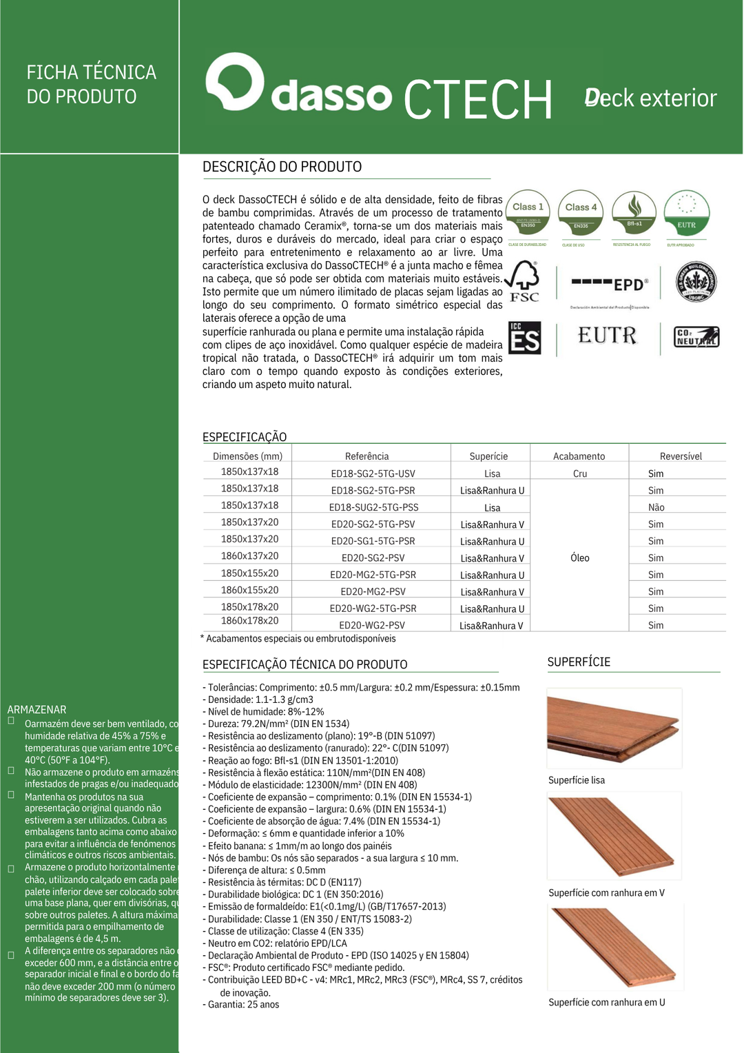 Deck Bamboo Dasso CTECH 1850X137X20