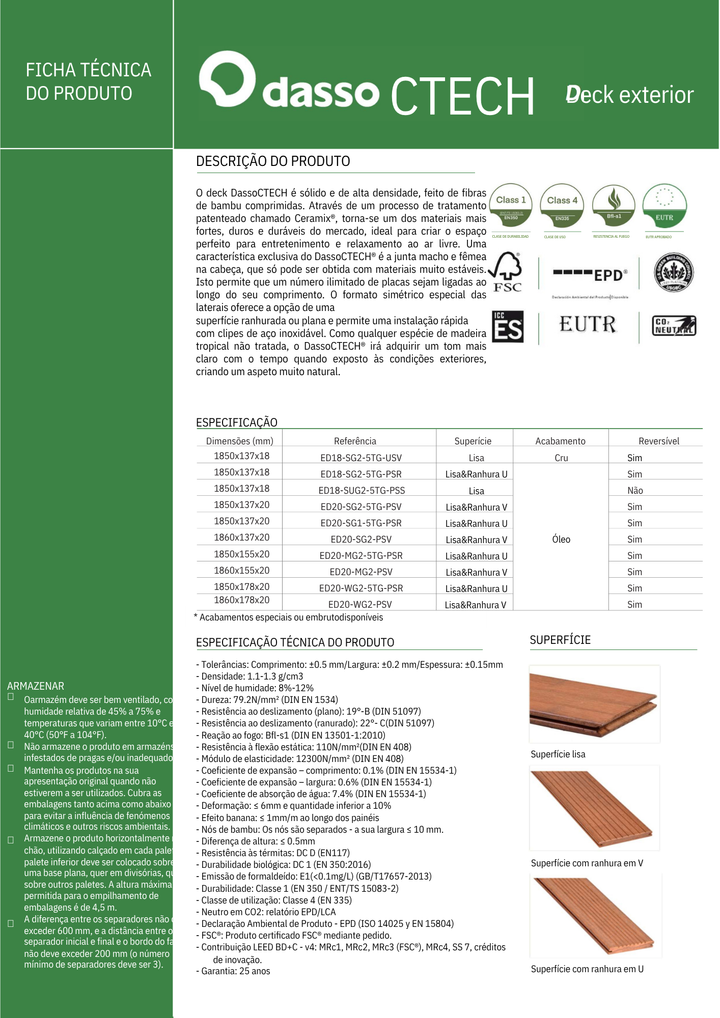 Deck Bamboo Dasso CTECH 1850X137X20