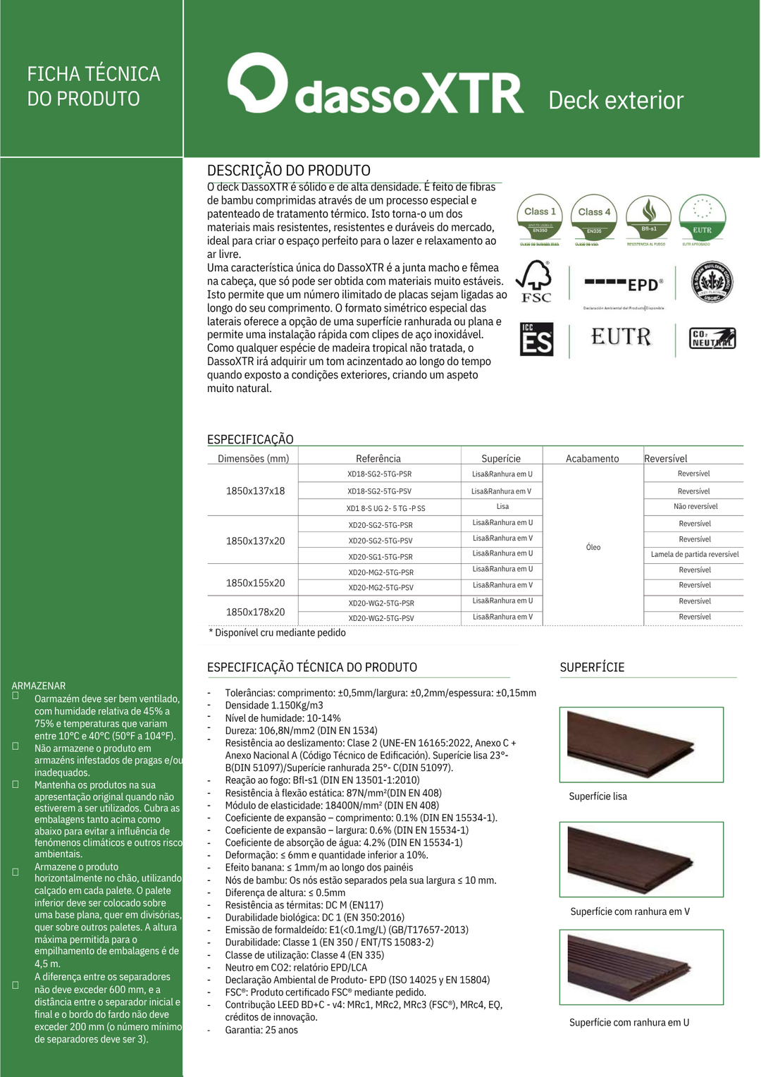 Deck Bamboo Dasso XTR 1850X137X20mm